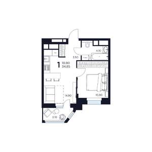 1-к квартира, строящийся дом, 35м2, 3/17 этаж
