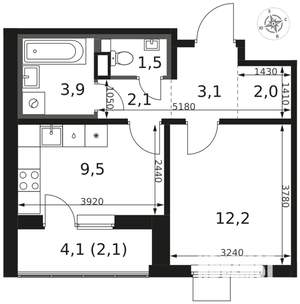 1-к квартира, вторичка, 36м2, 4/8 этаж