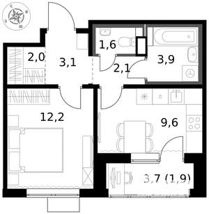 1-к квартира, вторичка, 36м2, 8/17 этаж