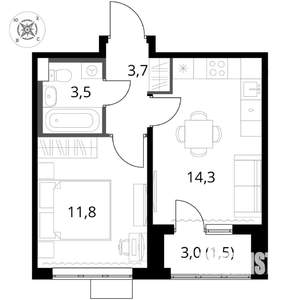 1-к квартира, вторичка, 35м2, 8/17 этаж