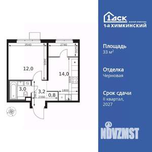 1-к квартира, вторичка, 33м2, 14/17 этаж