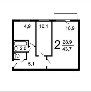 2-к квартира, вторичка, 42м2, 3/5 этаж