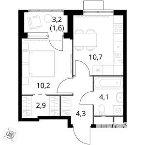 1-к квартира, вторичка, 34м2, 6/17 этаж