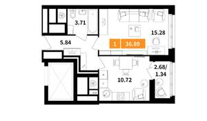 1-к квартира, вторичка, 37м2, 13/17 этаж