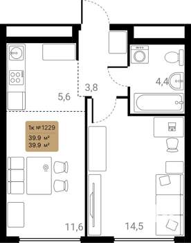 1-к квартира, вторичка, 40м2, 13/28 этаж