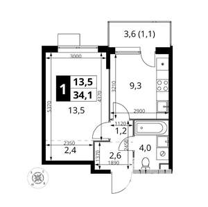 1-к квартира, строящийся дом, 35м2, 8/15 этаж