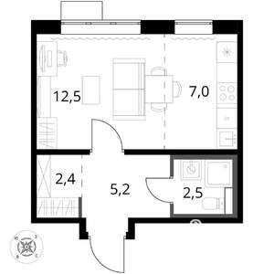 Студия квартира, вторичка, 30м2, 16/16 этаж