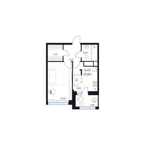 1-к квартира, вторичка, 38м2, 3/15 этаж