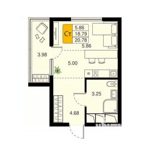 Студия квартира, вторичка, 21м2, 16/20 этаж