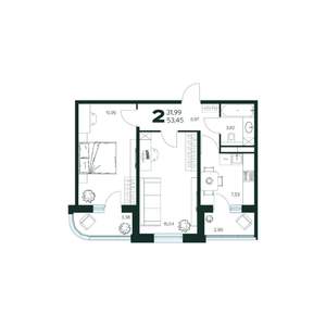 2-к квартира, вторичка, 53м2, 2/9 этаж