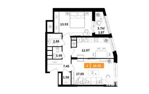 2-к квартира, вторичка, 58м2, 3/9 этаж