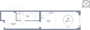 1-к квартира, вторичка, 41м2, 1/25 этаж