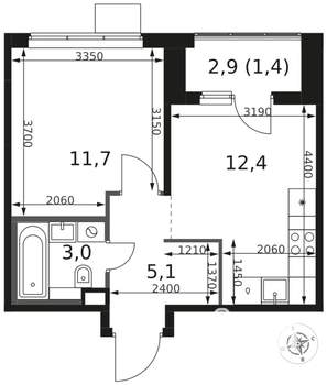 1-к квартира, вторичка, 34м2, 14/17 этаж