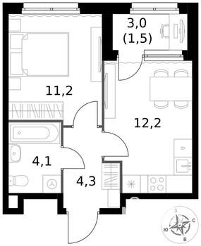 1-к квартира, вторичка, 33м2, 1/17 этаж