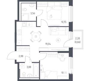 2-к квартира, вторичка, 51м2, 9/17 этаж