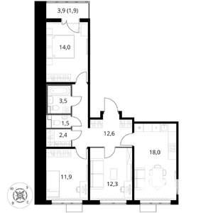 3-к квартира, вторичка, 78м2, 9/17 этаж