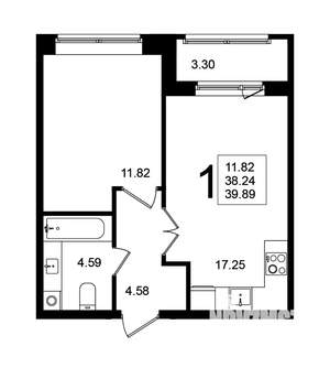 1-к квартира, строящийся дом, 40м2, 1/5 этаж