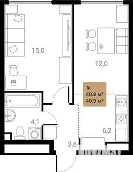 1-к квартира, вторичка, 41м2, 19/28 этаж