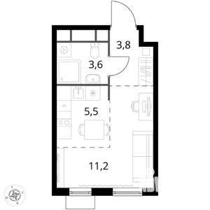 Студия квартира, вторичка, 24м2, 8/17 этаж