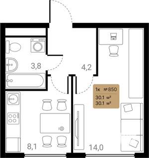 1-к квартира, вторичка, 30м2, 24/28 этаж