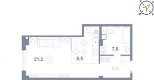 1-к квартира, вторичка, 44м2, 1/25 этаж