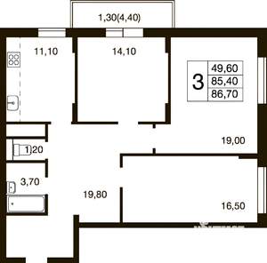 3-к квартира, вторичка, 87м2, 9/17 этаж