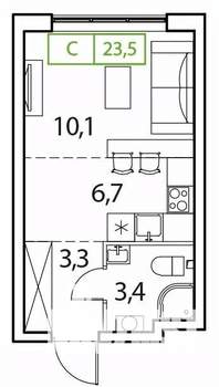 1-к квартира, вторичка, 24м2, 12/18 этаж