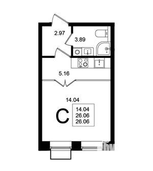 Студия квартира, вторичка, 26м2, 3/5 этаж
