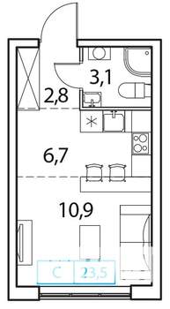 1-к квартира, вторичка, 24м2, 17/18 этаж