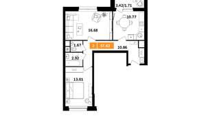 2-к квартира, вторичка, 58м2, 12/17 этаж
