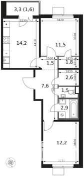 2-к квартира, вторичка, 57м2, 4/17 этаж