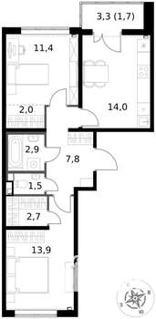 2-к квартира, вторичка, 58м2, 2/17 этаж