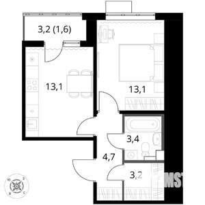 1-к квартира, вторичка, 39м2, 3/17 этаж