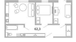 3-к квартира, сданный дом, 62м2, 1/7 этаж