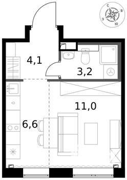 1-к квартира, вторичка, 25м2, 2/17 этаж