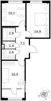 2-к квартира, вторичка, 55м2, 2/17 этаж