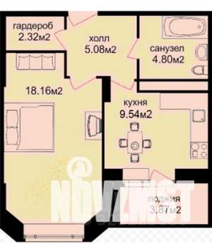 1-к квартира, вторичка, 40м2, 8/17 этаж