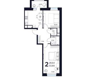 2-к квартира, вторичка, 54м2, 6/15 этаж