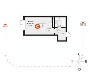 Студия квартира, вторичка, 24м2, 4/8 этаж