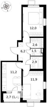 2-к квартира, вторичка, 50м2, 3/17 этаж