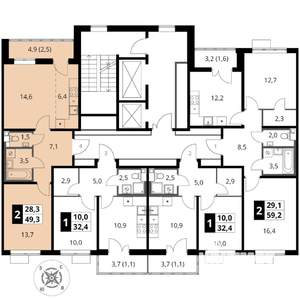 2-к квартира, вторичка, 49м2, 7/16 этаж