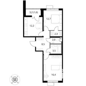 2-к квартира, вторичка, 59м2, 7/16 этаж