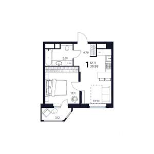 1-к квартира, вторичка, 37м2, 13/17 этаж