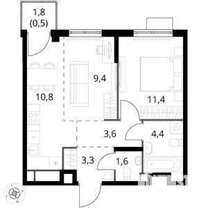 2-к квартира, вторичка, 45м2, 5/8 этаж