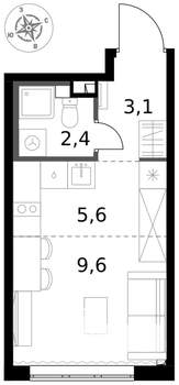 Студия квартира, вторичка, 21м2, 2/17 этаж