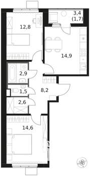 2-к квартира, вторичка, 59м2, 14/17 этаж
