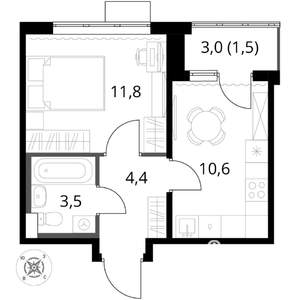 1-к квартира, вторичка, 32м2, 10/17 этаж