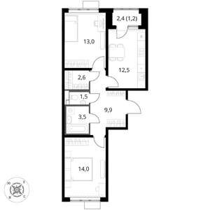 2-к квартира, вторичка, 58м2, 2/17 этаж