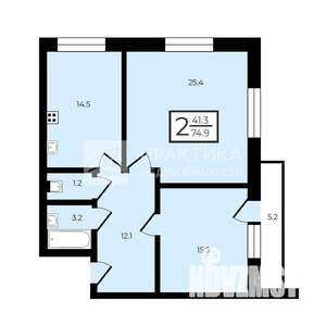 2-к квартира, вторичка, 72м2, 20/25 этаж