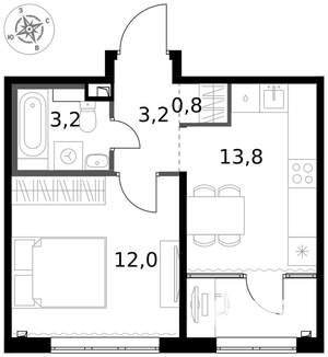 1-к квартира, вторичка, 33м2, 2/17 этаж